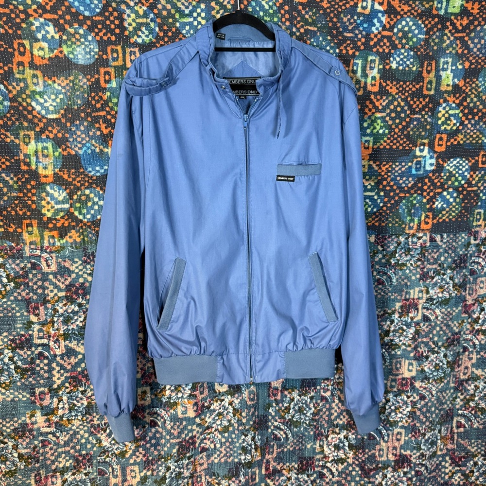 Members Only Mens Iconic Racer Jacket Blue Vintage 44L Full Zip Epaulettes - Picture 5 of 14
